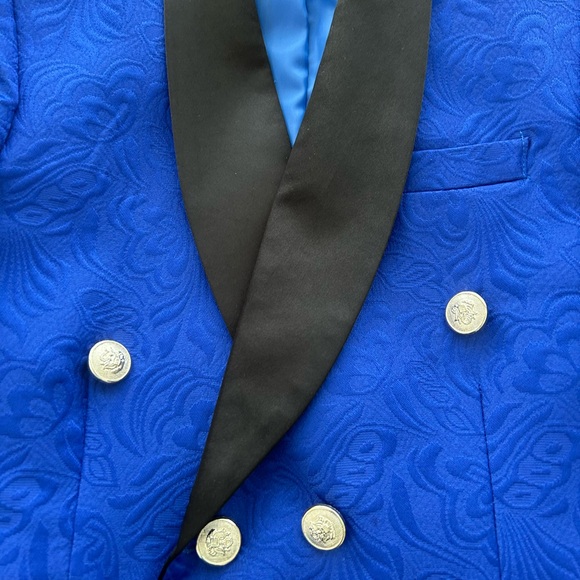Boys Royal Blue Jacquard Double Breasted Tuxedo Suit (8/9 year) - Picture 11 of 16